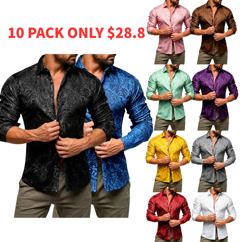 AILISUS Black Men's Paisley Shirt Business Sunscreen Anti-wrinkle Formal Shirt Button Shirt Simple Commuter Men's Summer Tops Casual Longsleeves Casual Soft Fit