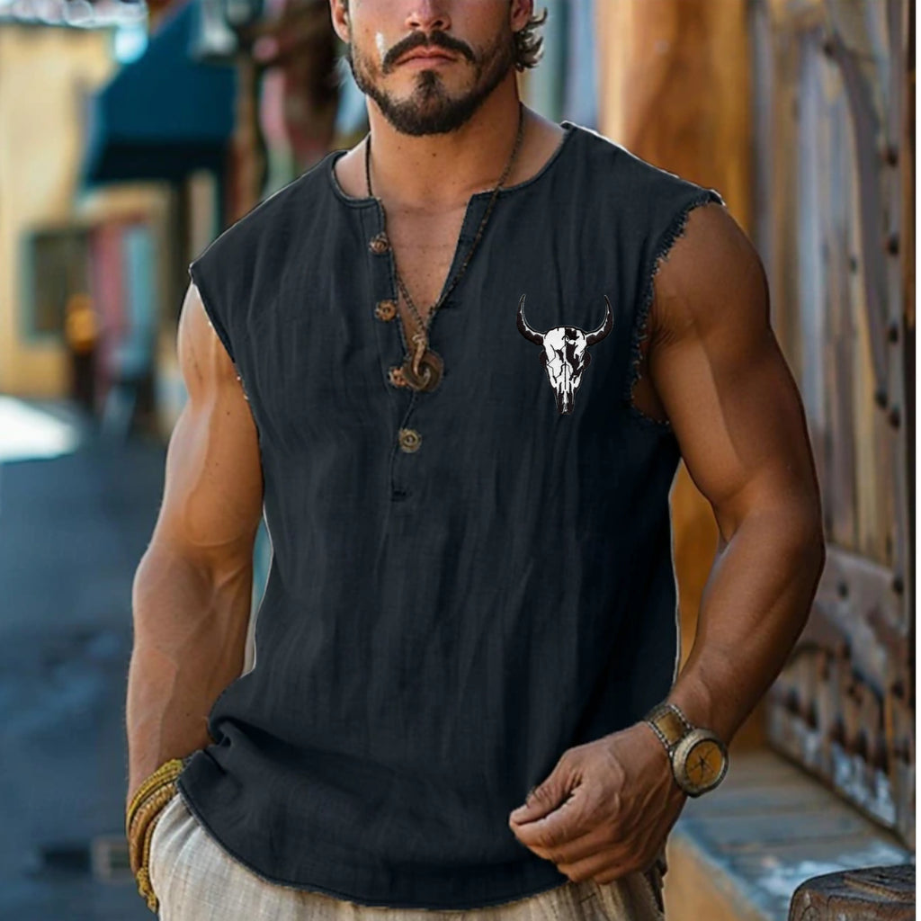 Men's Henley Shirt Vest Top Linen Tank Top Sleeveless Shirt Sleeveless Henley Summer Plain