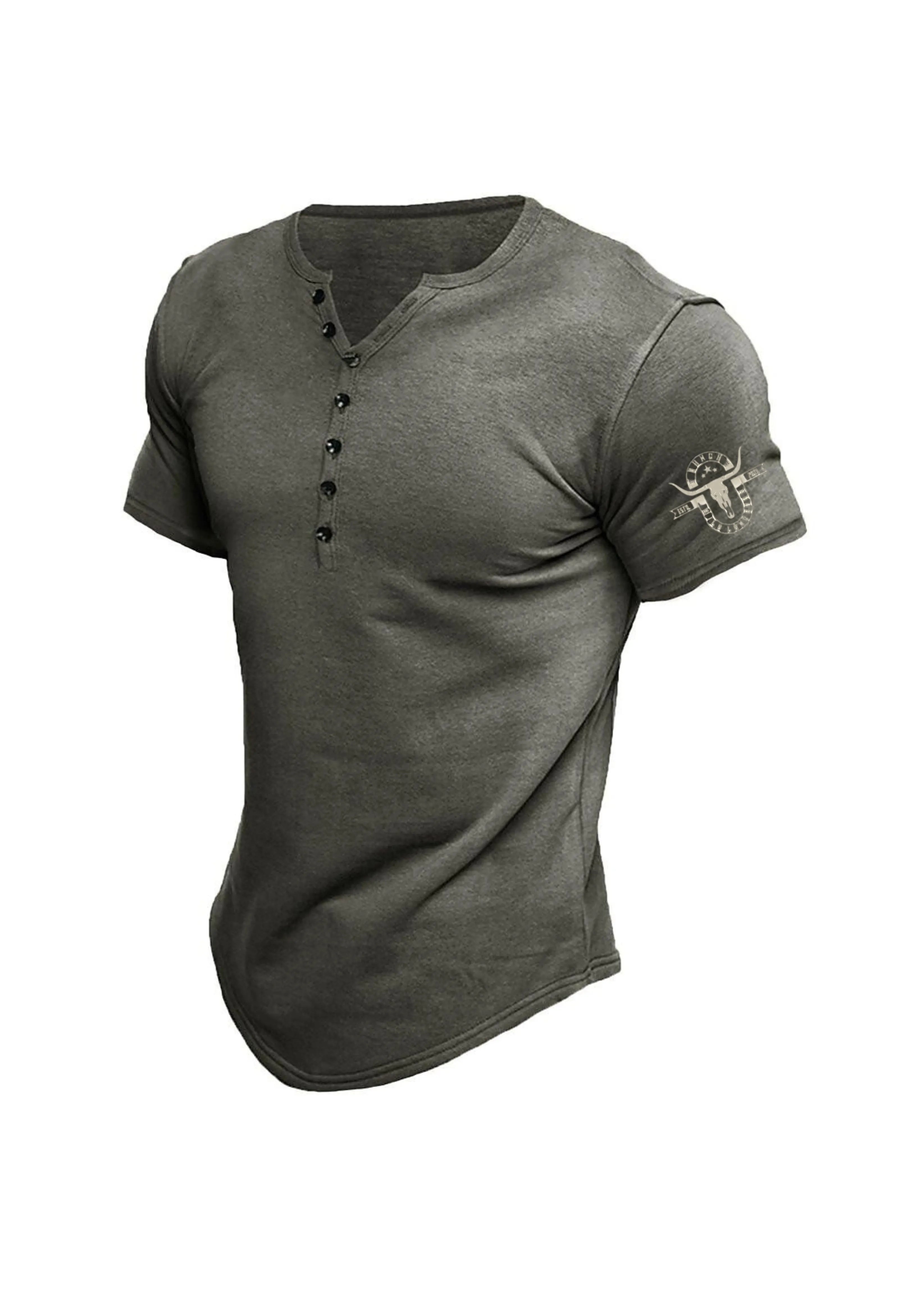 🔥Men's Henley Solid Color Casual Short Sleeve T-shirt Casual Vintage