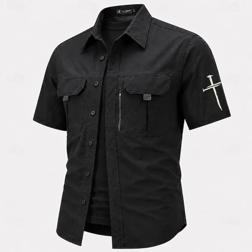 Men's Cross Fishing Shirts Cargo Shirt Utility Shirt Short Sleeve Sports & Outdoors Tactical Outdoor Streetwear