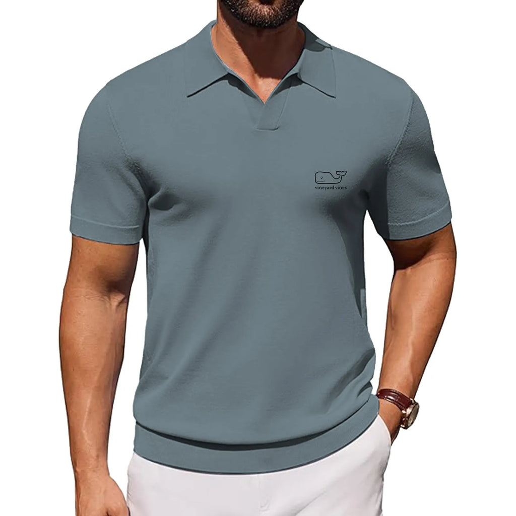 J.VER Polo Shirts for Men Short Sleeve V Neck Knit Polo Shirt Casual Vintage