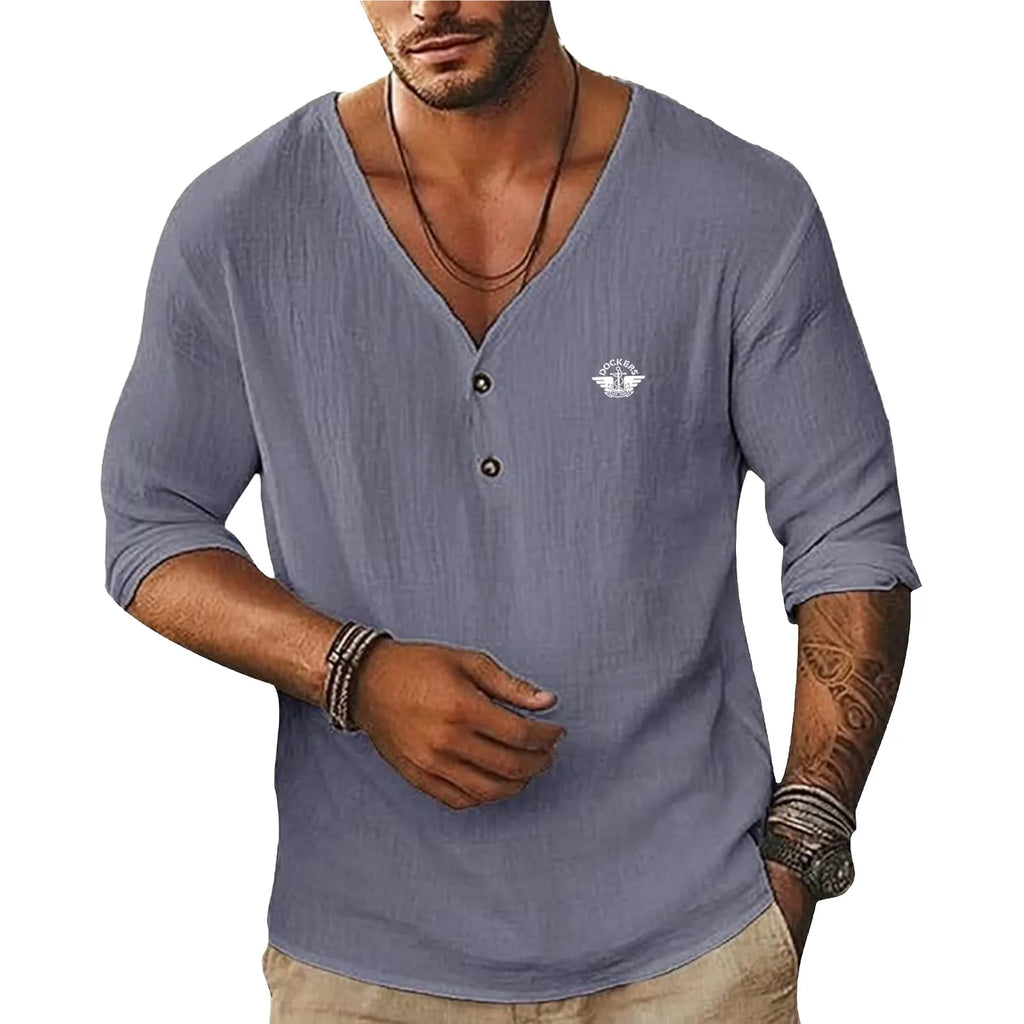 20260622-14-Men's Short-Sleeve Linen V-Neck Shirta