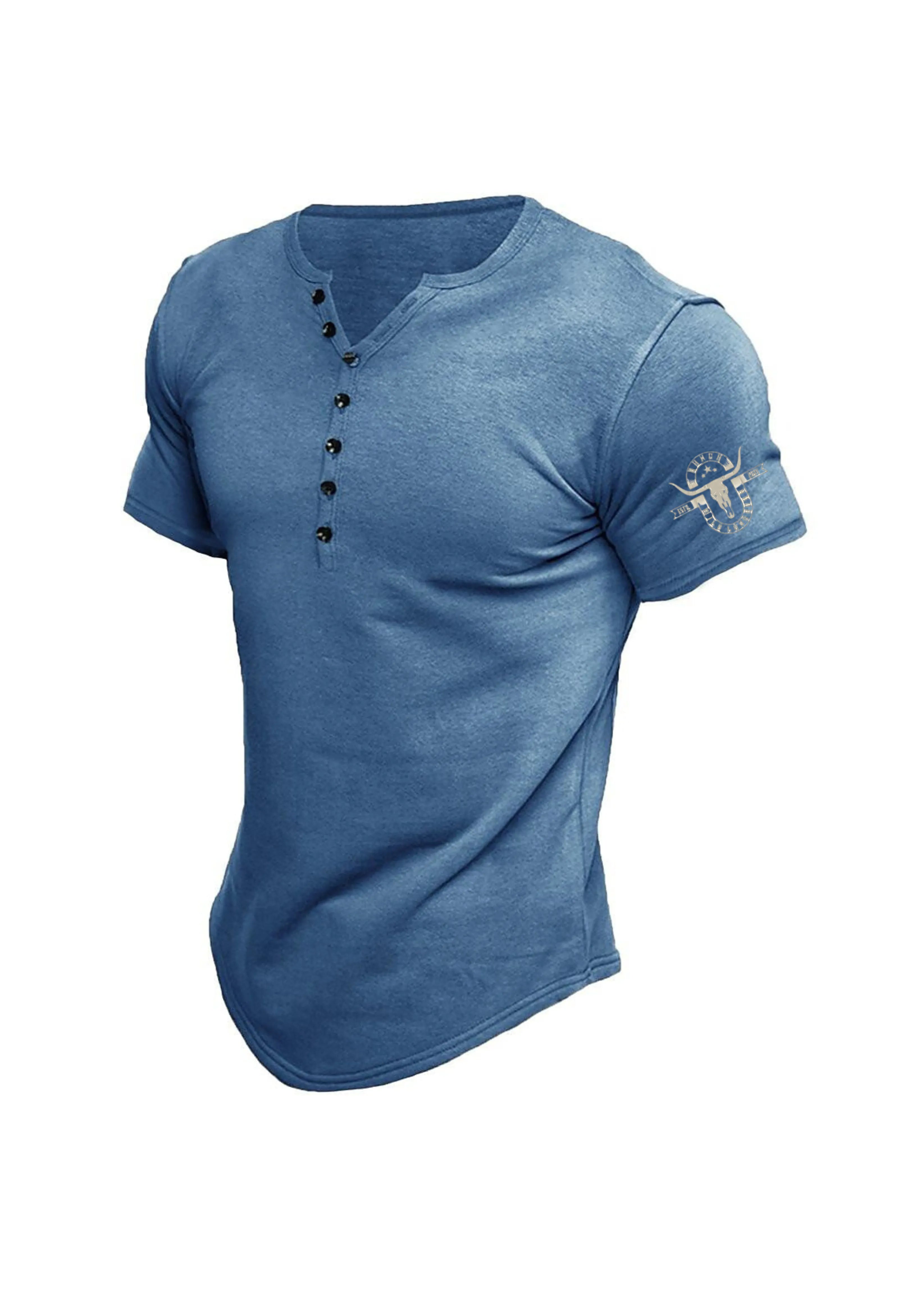 🔥Men's Henley Solid Color Casual Short Sleeve T-shirt Casual Vintage