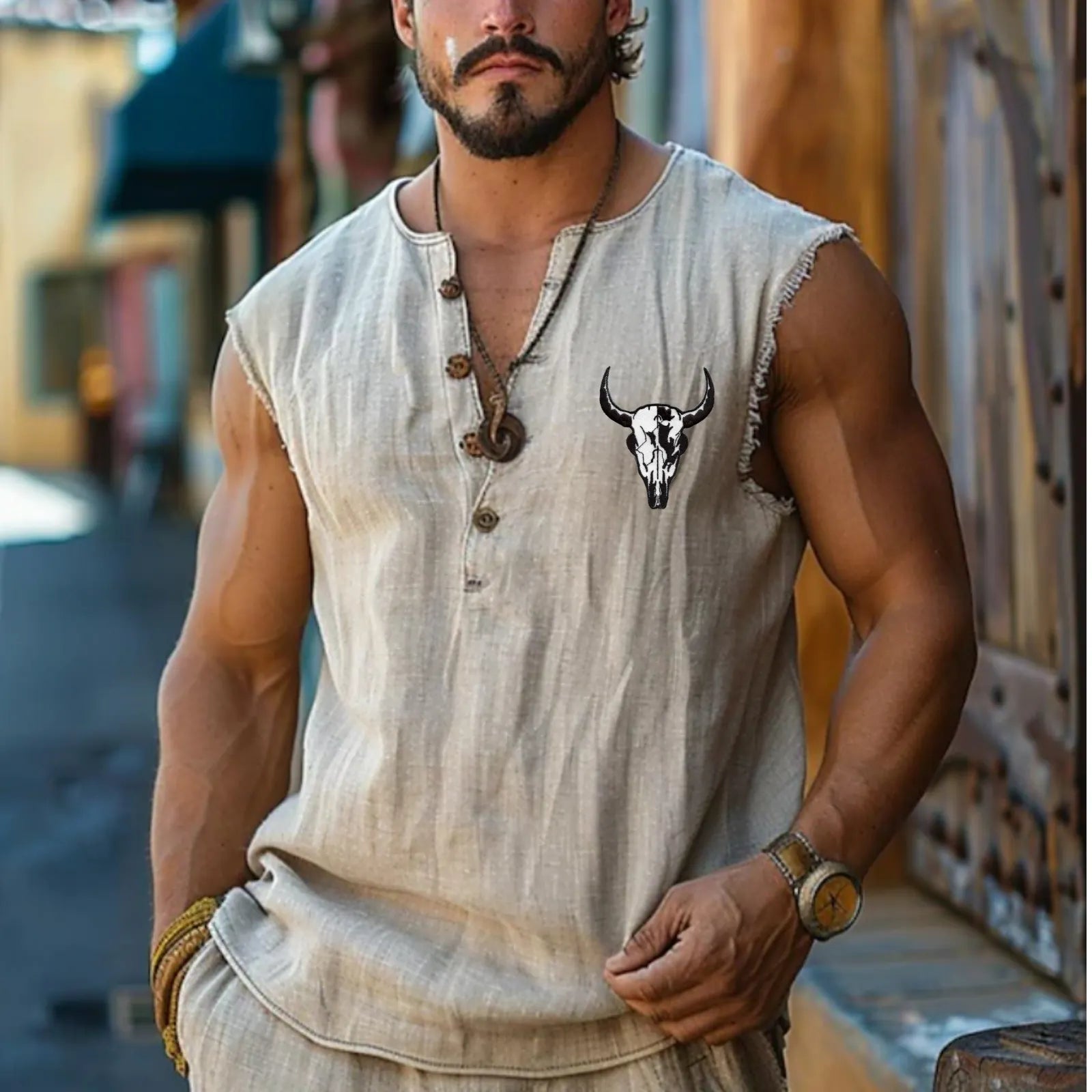 Men's Henley Shirt Vest Top Linen Tank Top Sleeveless Shirt Sleeveless Henley Summer Plain