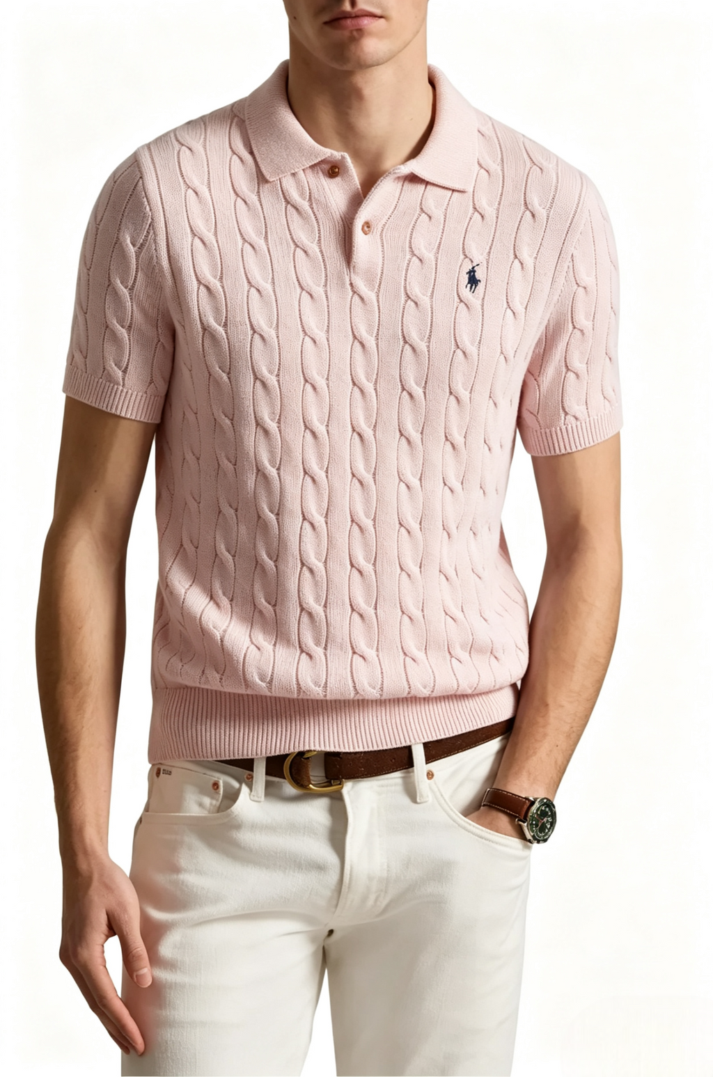 Classic Cable-Knit Cotton Polo Sweater