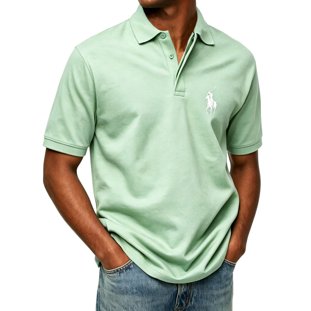 Men's solid color short-sleeve buttoned polo shirt