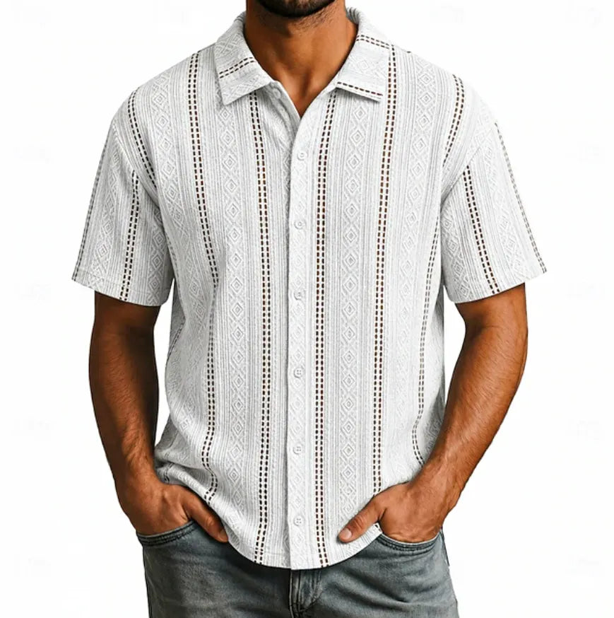 Men Shirt Texture Casual Shirt Button Up Shirt Jacquard Shirt