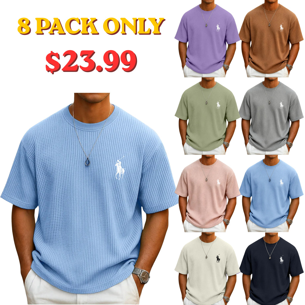 Men's Waffle T-shirt Tee Top Short Sleeve Crew Neck Summer