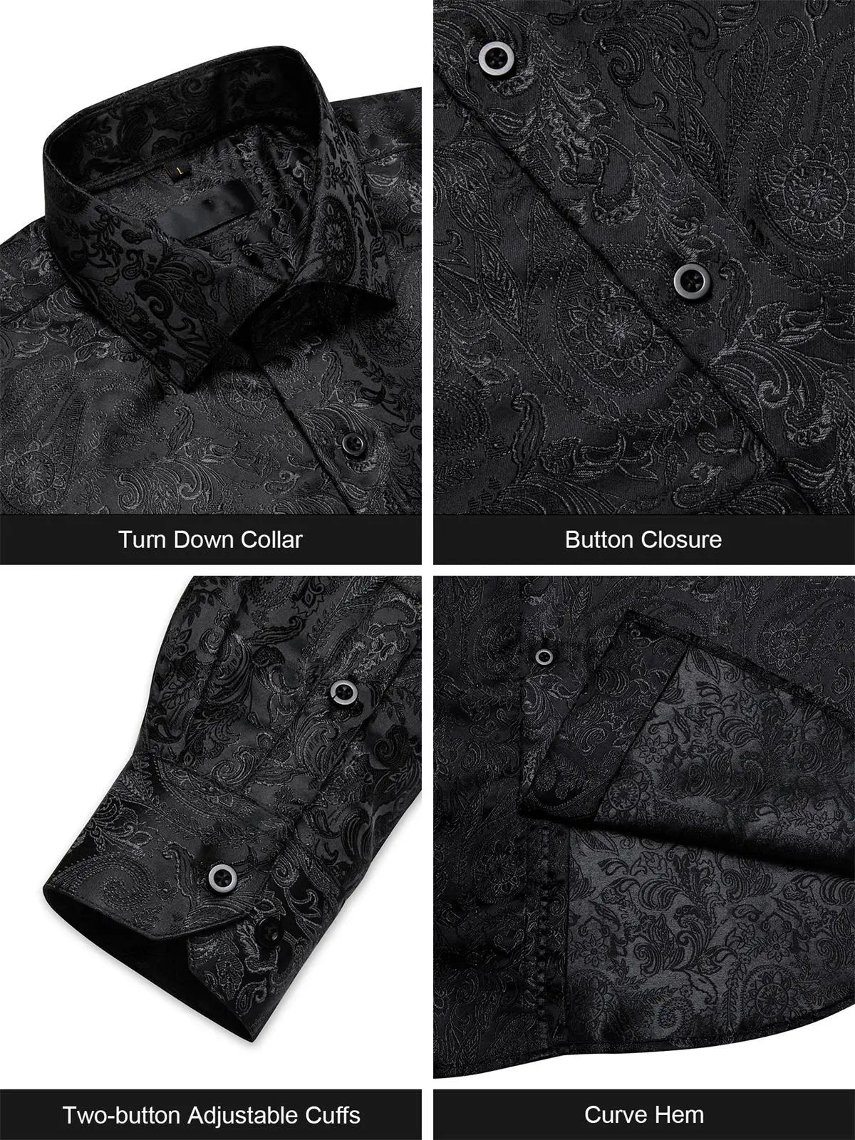 AILISUS Black Men's Paisley Shirt Business Sunscreen Anti-wrinkle Formal Shirt Button Shirt Simple Commuter Men's Summer Tops Casual Longsleeves Casual Soft Fit