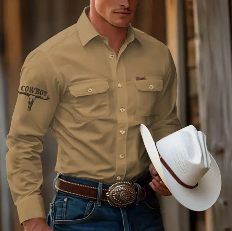 Men's Cow Work Shirt Western Shirt Cargo Shirt Long Sleeve Casual Tactical Sports & Outdoor