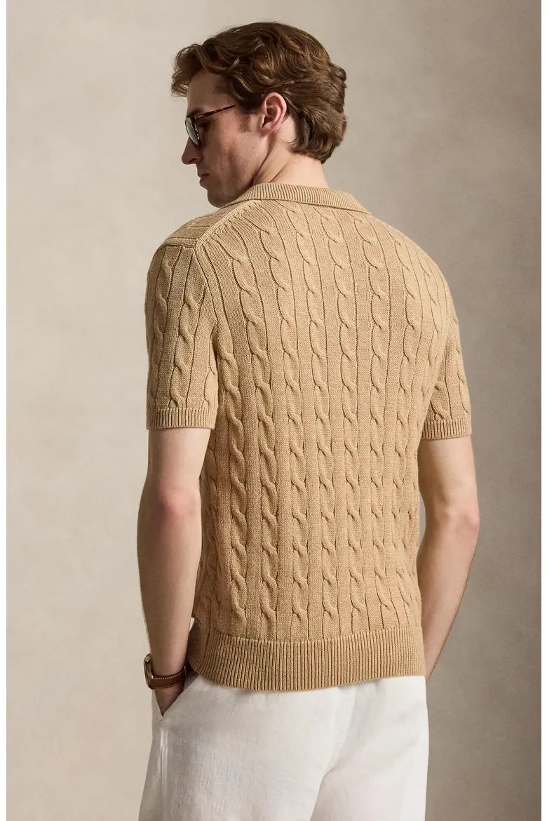 Cable-Knit Cotton Polo Sweater