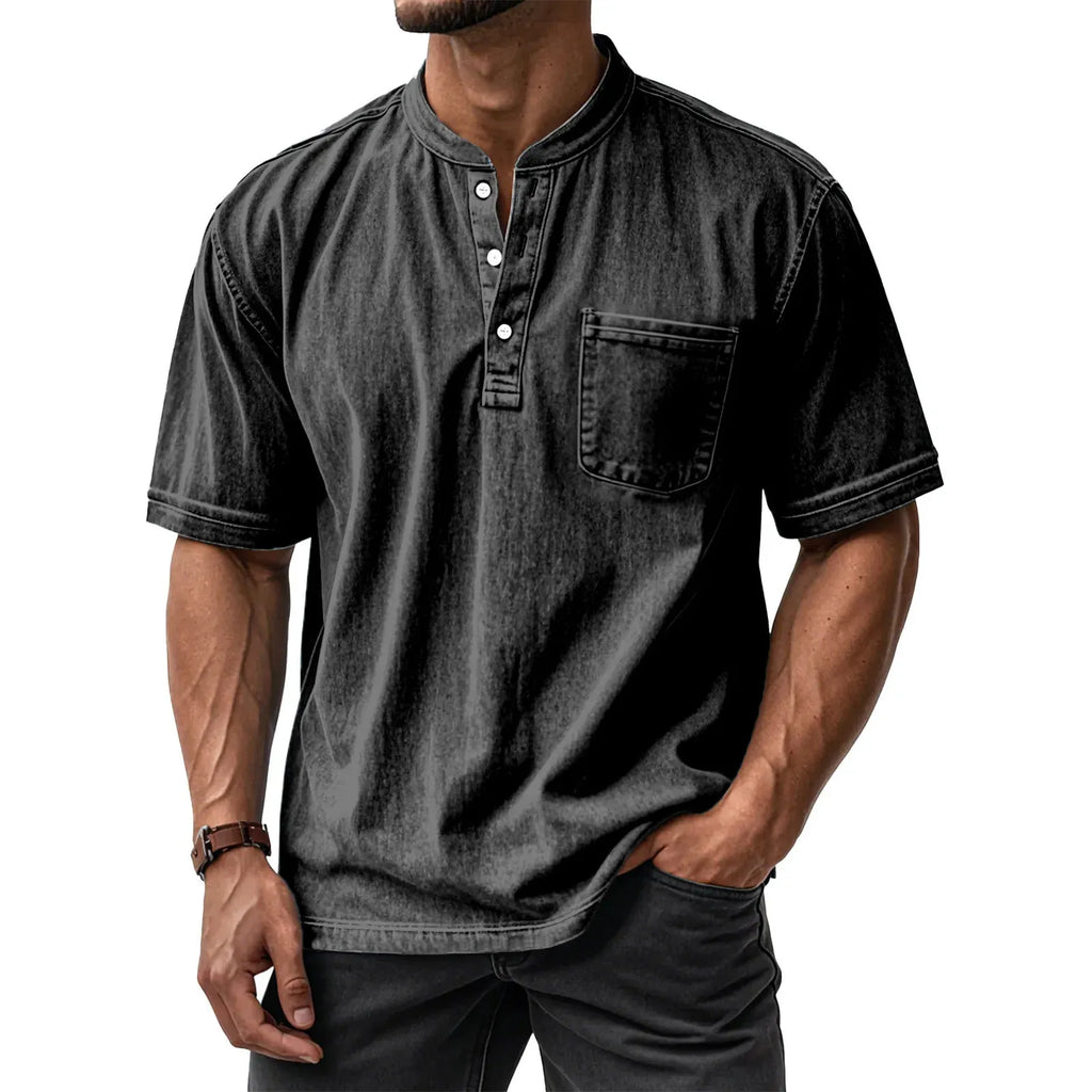 Men's Washed Cotton Short Sleeve Henley T-Shirt