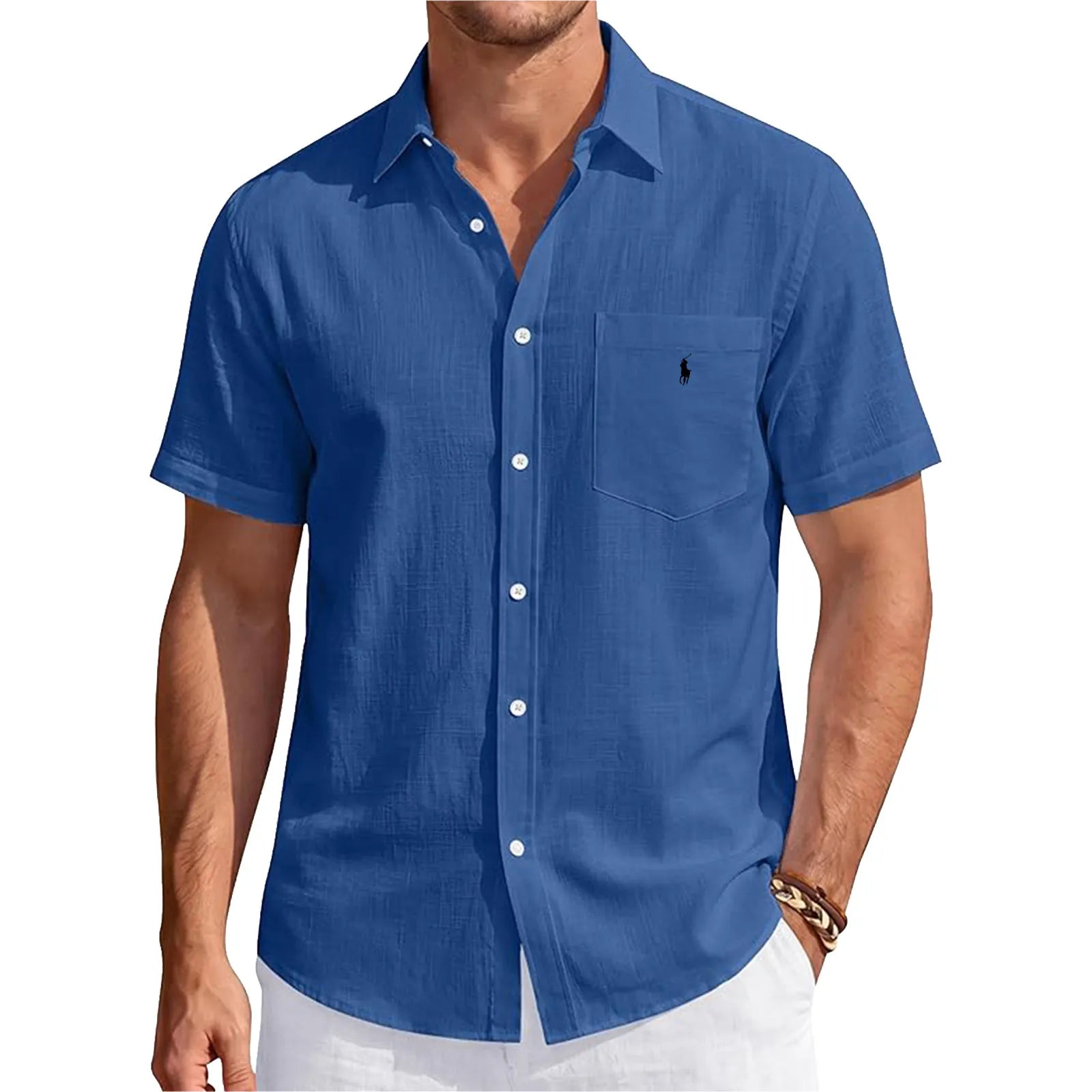 Men's Linen Short Sleeve Shirts Cotton Casual Lightweight Button Down Shirt