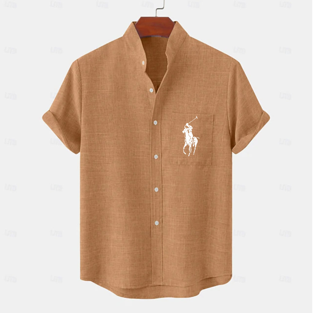 Men's Linen Shirt Casual Shirt Band Collar Shirt Plain Beach Vacation