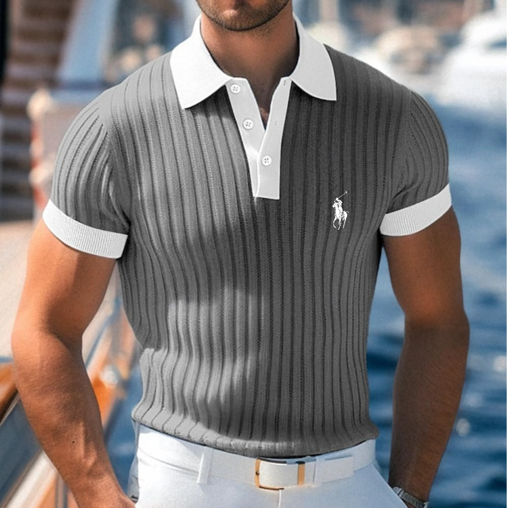 Men's Textured Muscle Shirt Casual Work Ribbed Polo