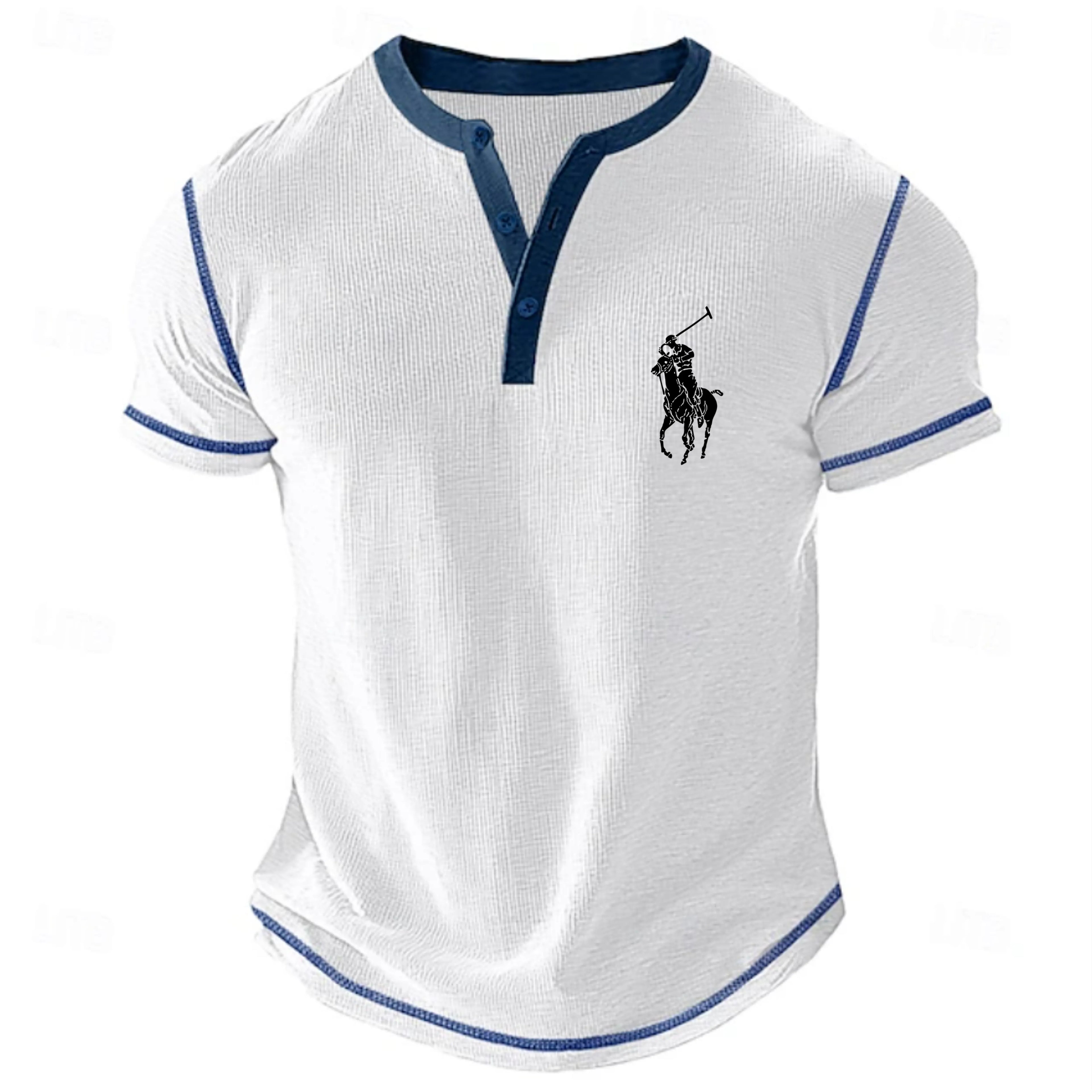 Men's Waffle Henley Shirt Tee Short Sleeve Solid Color Vintage Buttons Henley
