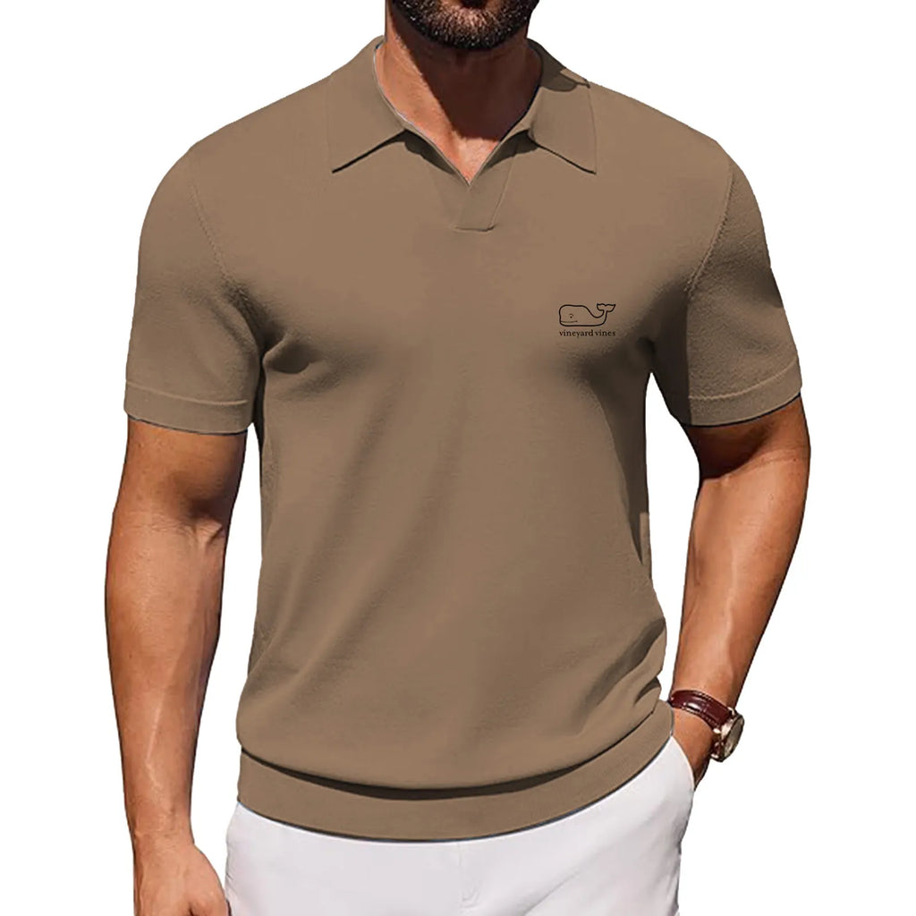J.VER Polo Shirts for Men Short Sleeve V Neck Knit Polo Shirt Casual Vintage