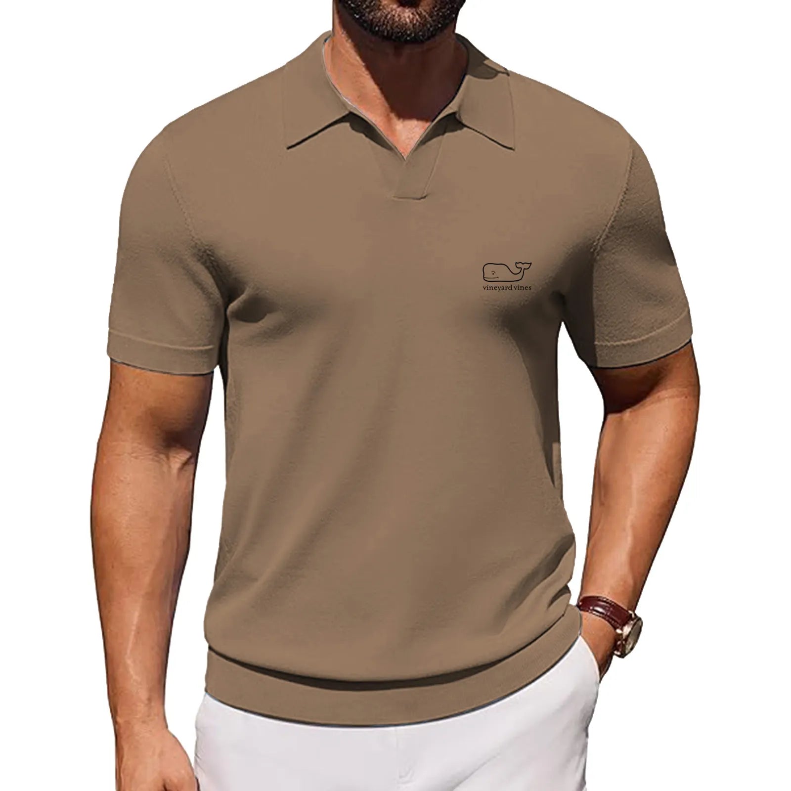 J.VER Polo Shirts for Men Short Sleeve V Neck Knit Polo Shirt Casual Vintage