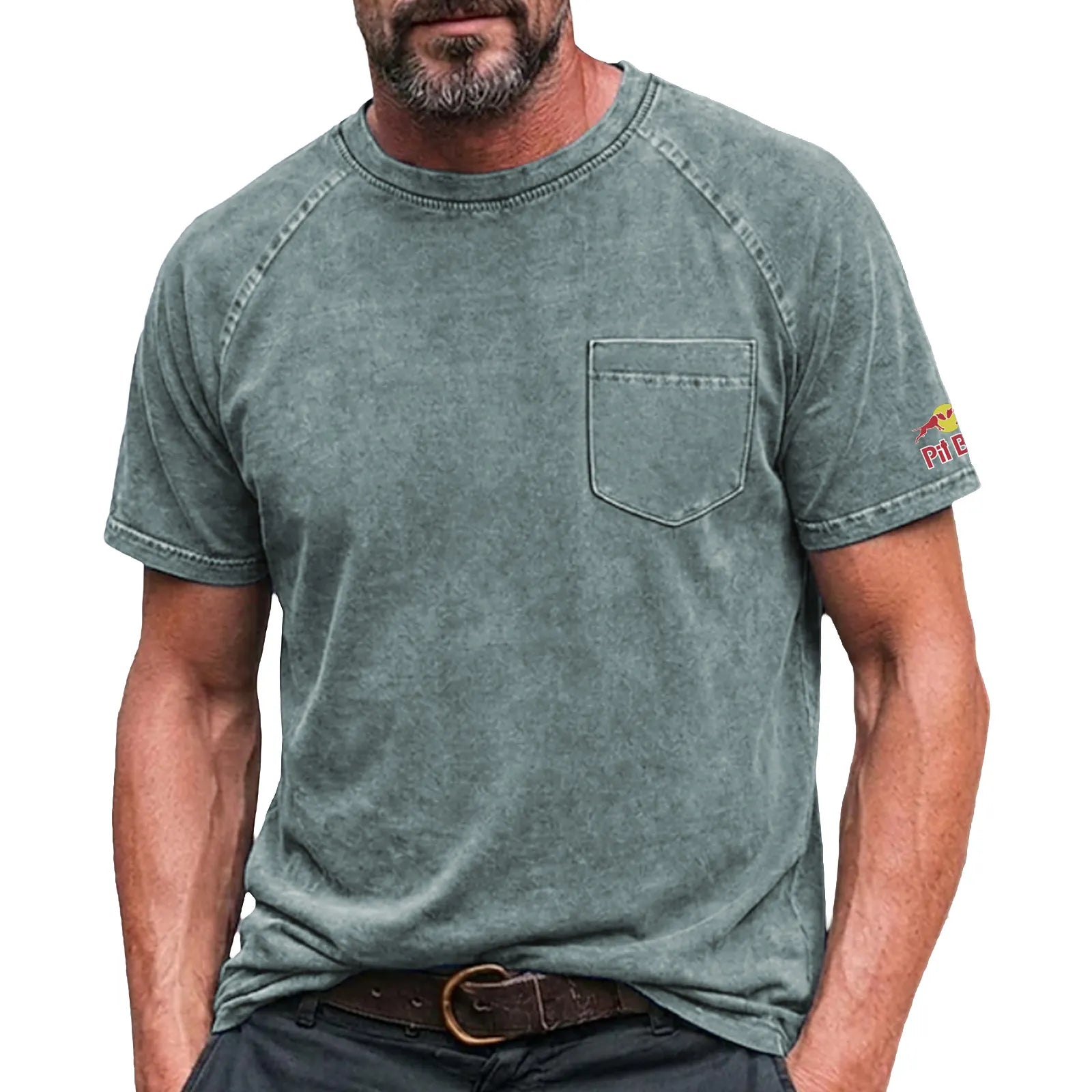 Men's Cotton T Shirt Washed Shirt Tee Top Short Sleeve Crew Neck Summer Spring All Seasons Solid Color Plain Retro Vintage Distressed Pocket Garment Dyed Washed Casual Vacation Street Light Blue