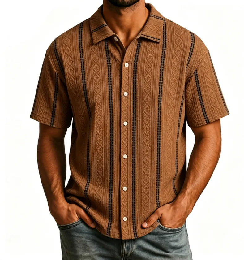Men Shirt Texture Casual Shirt Button Up Shirt Jacquard Shirt