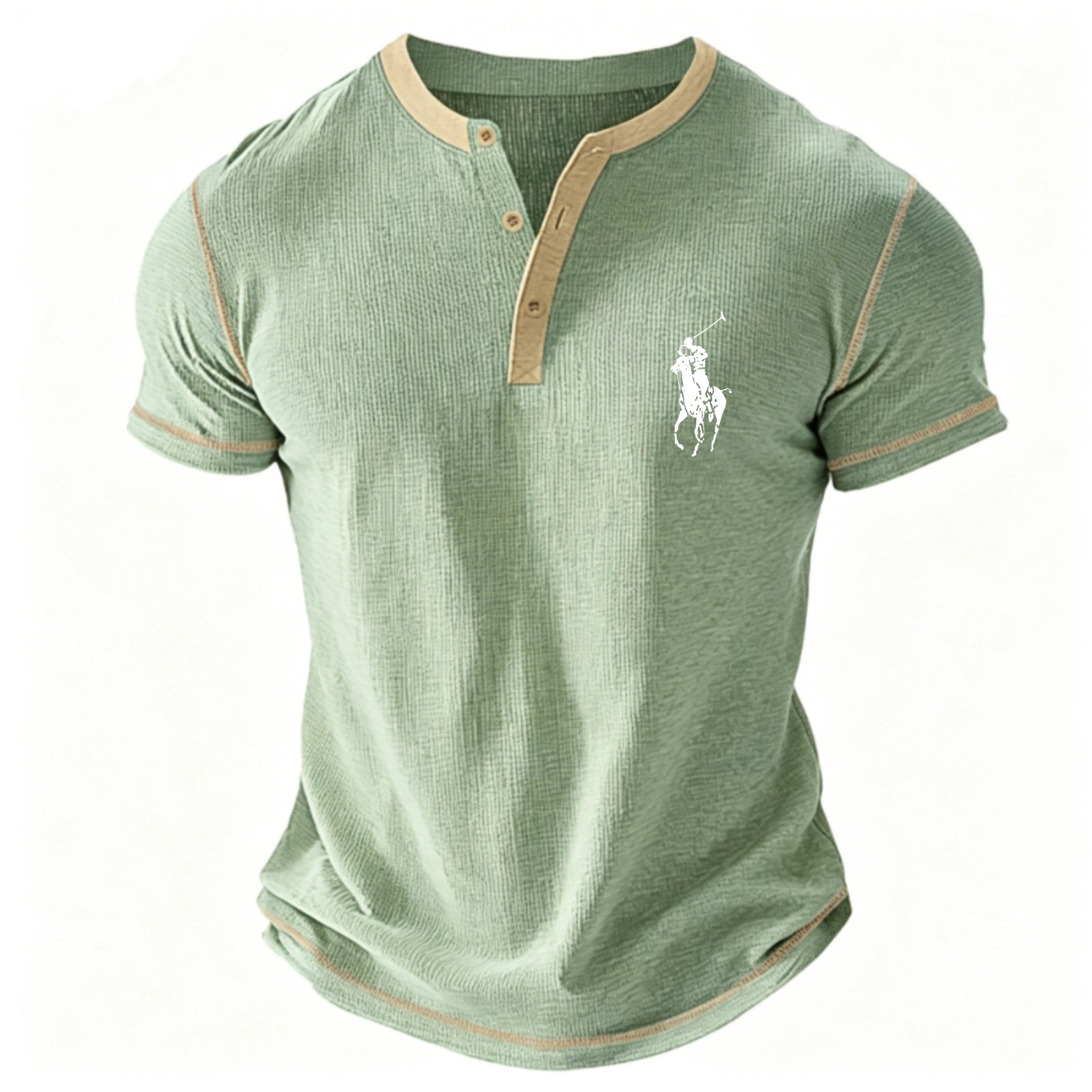 Men's Waffle Henley Shirt Tee Short Sleeve Solid Color Vintage Buttons Henley