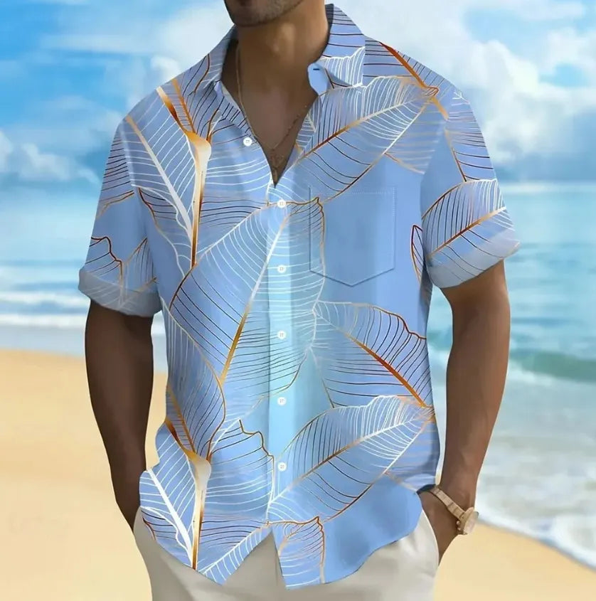 Men's beach shirt, button-up, casual holiday wear, spring and summer clothing