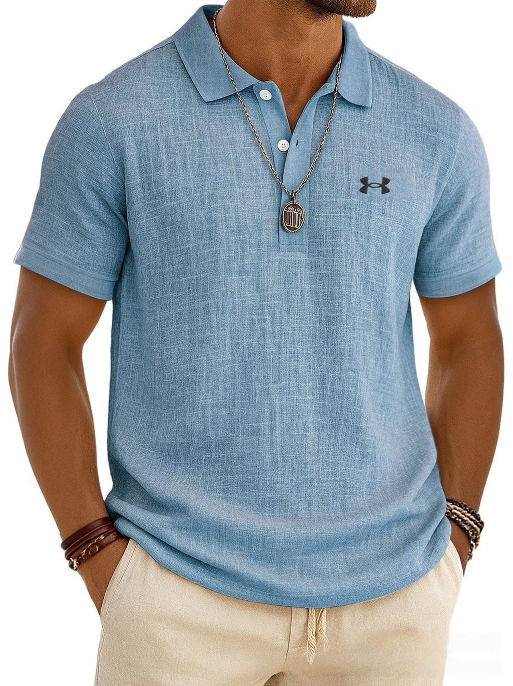 Men's Slub Cotton-Linen Casual Polo Shirt