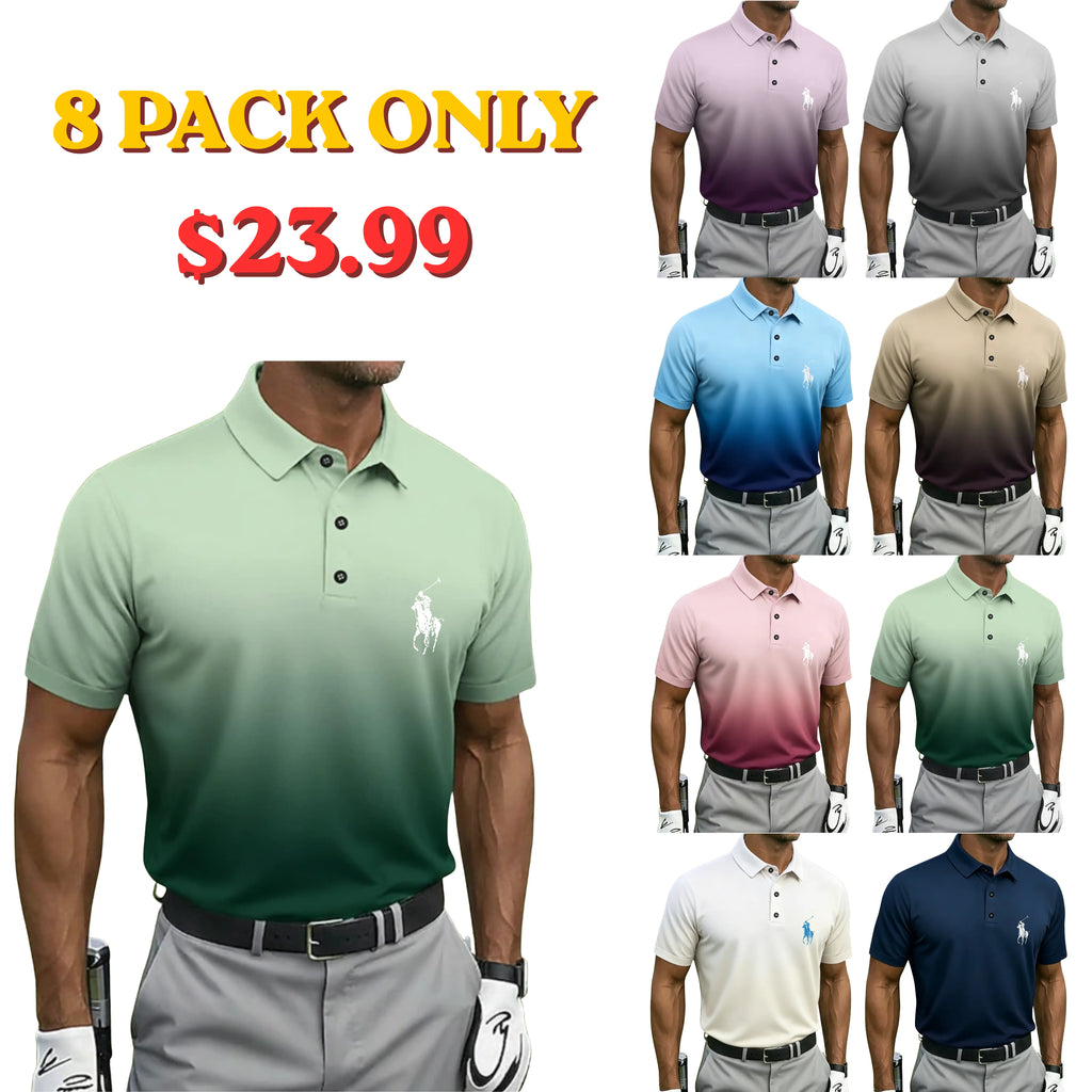 Men's Gradient Golf Sports Polo Shirts Short Sleeve Polo Shirts Collared