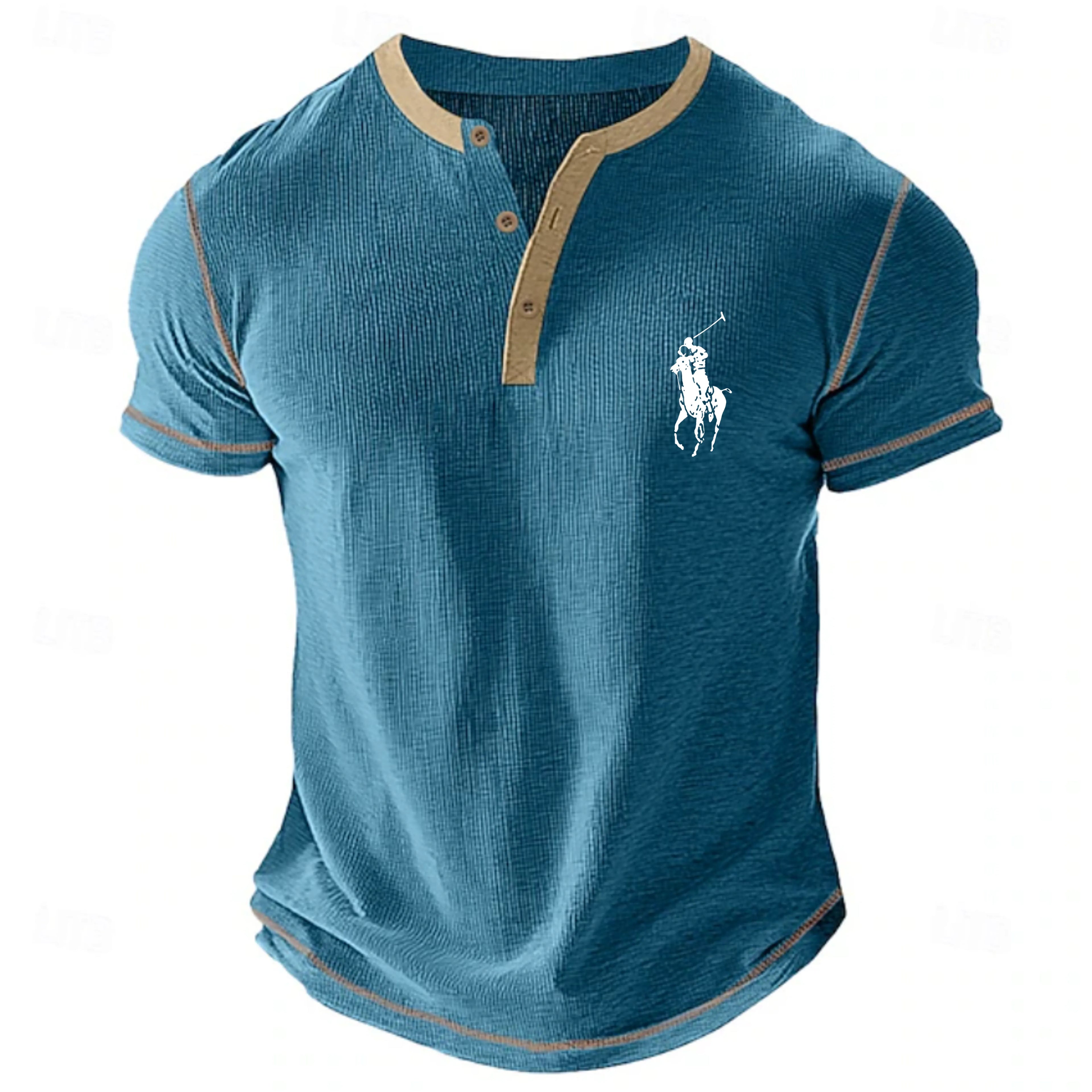 Men's Waffle Henley Shirt Tee Short Sleeve Solid Color Vintage Buttons Henley