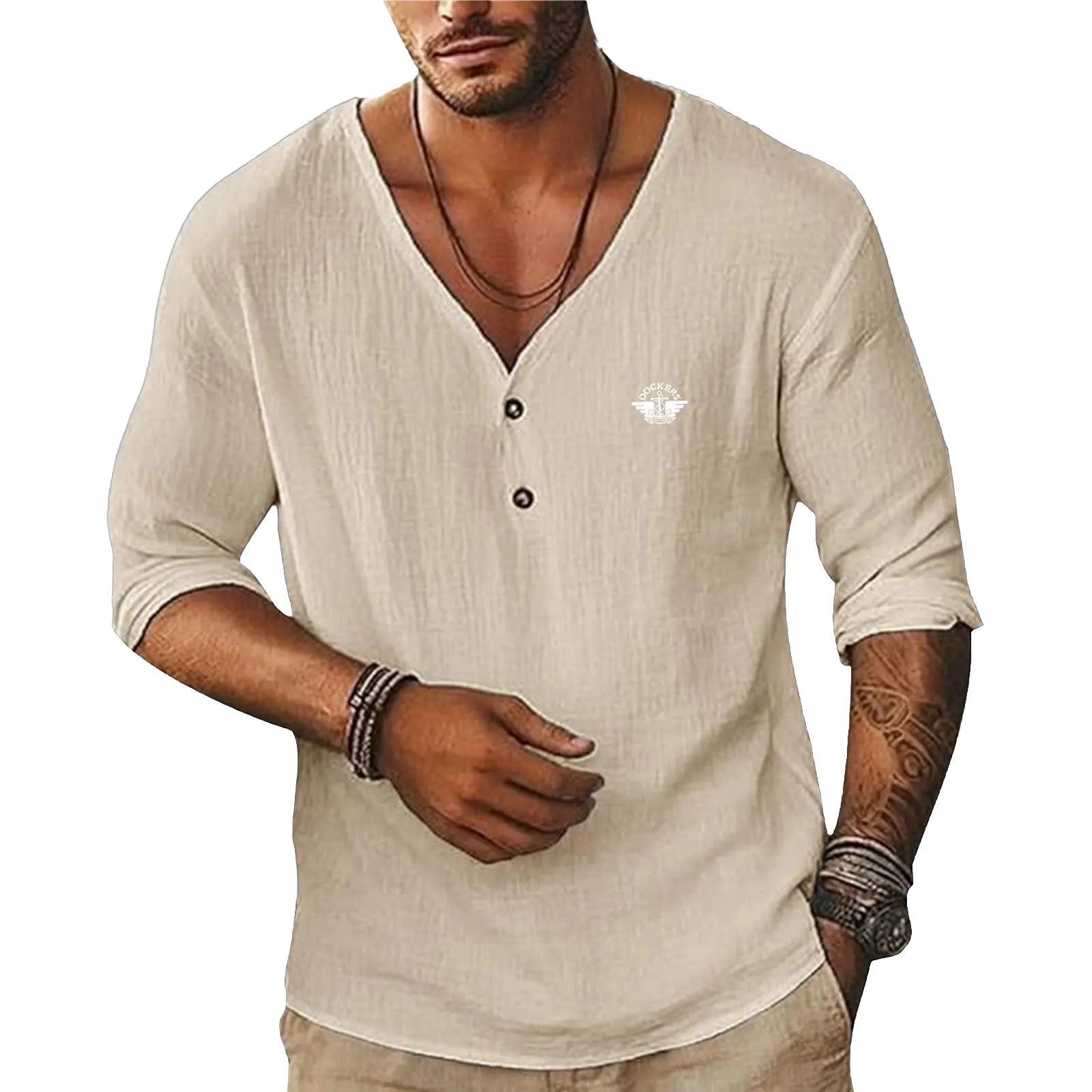 20260622-14-Men's Short-Sleeve Linen V-Neck Shirta