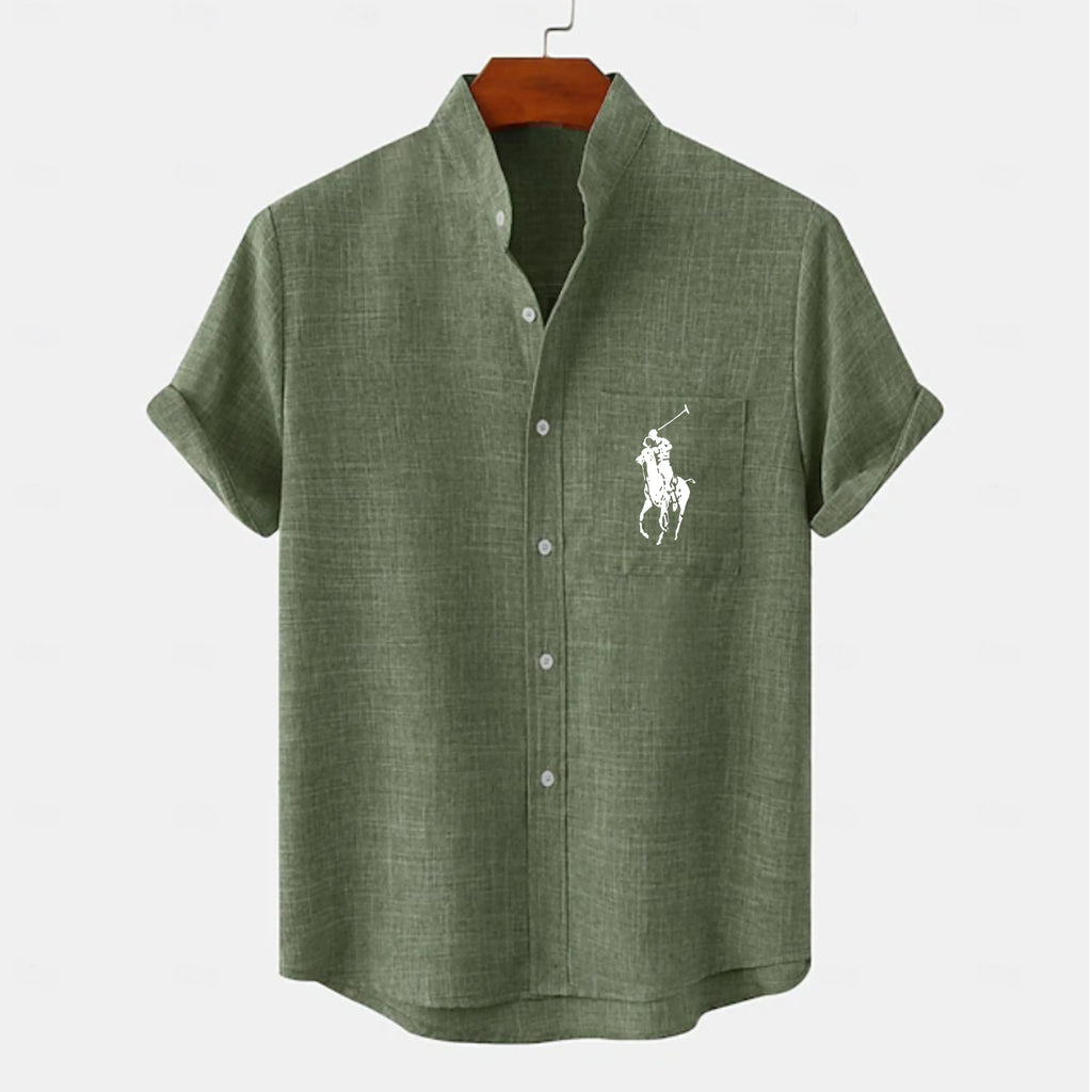 Men's Linen Shirt Casual Shirt Band Collar Shirt Plain Beach Vacation