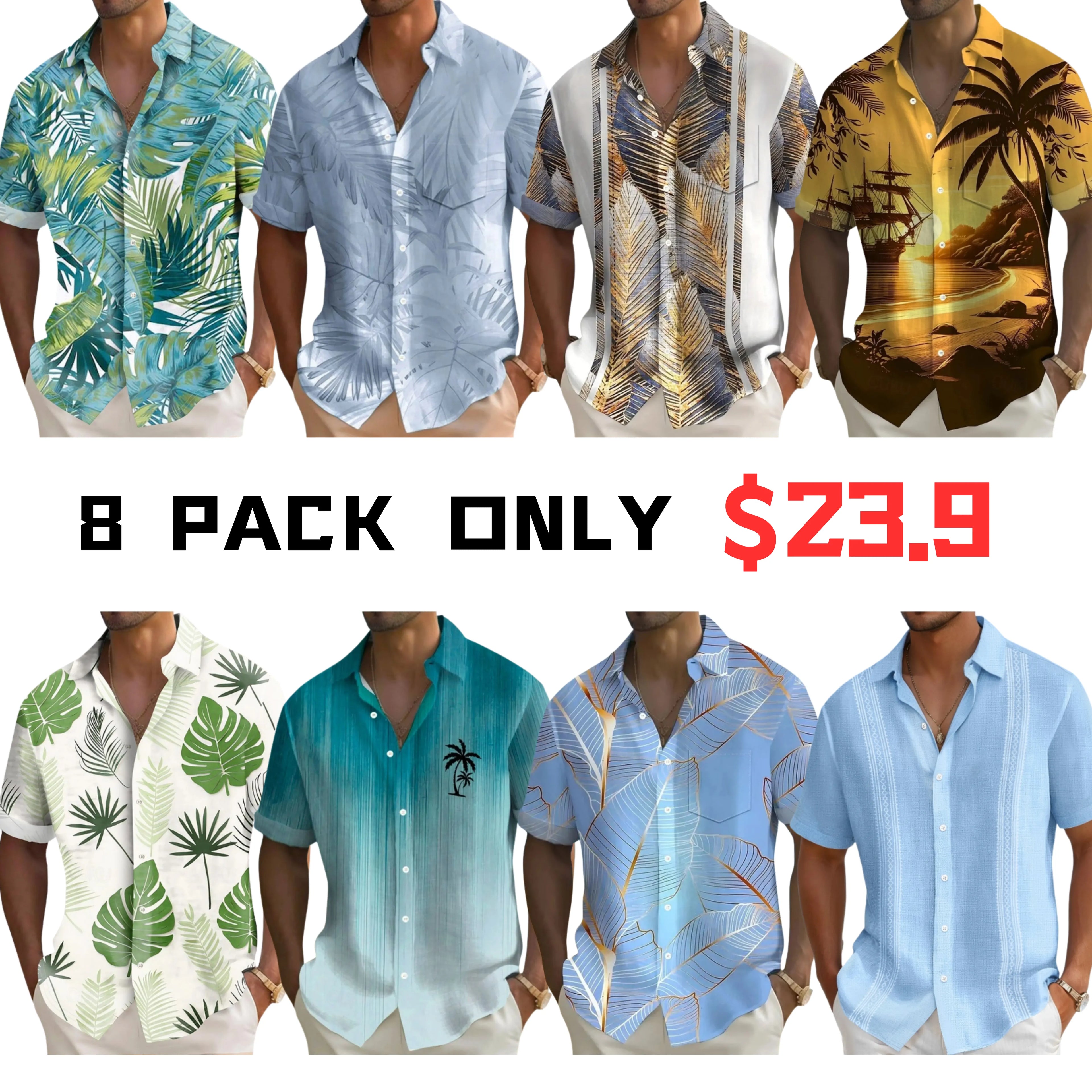 Men's beach shirt, button-up, casual holiday wear, spring and summer clothing