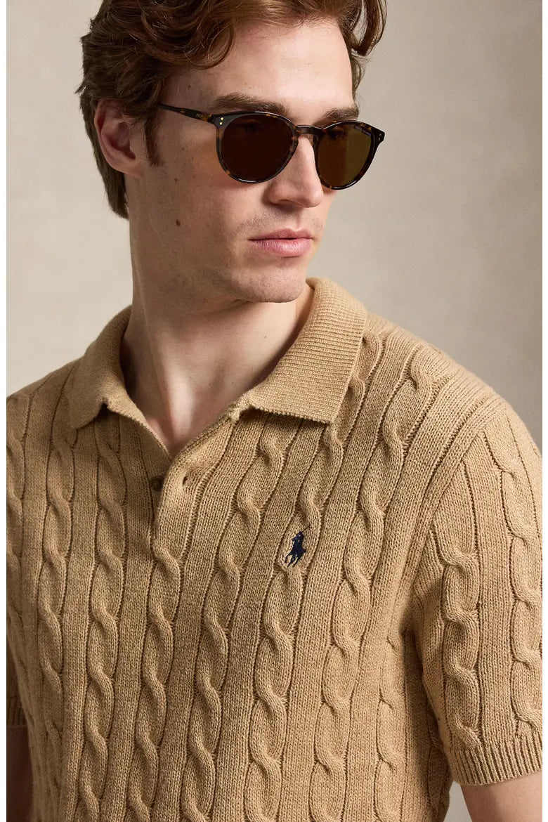 Cable-Knit Cotton Polo Sweater