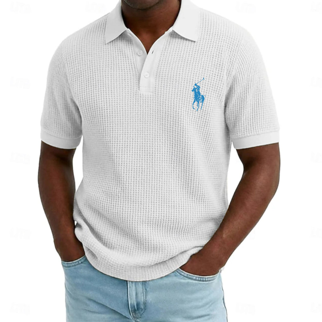 Men's Waffle Polo Shirts Textured Casual Holiday Lapel Ribbed Polo Collar Short