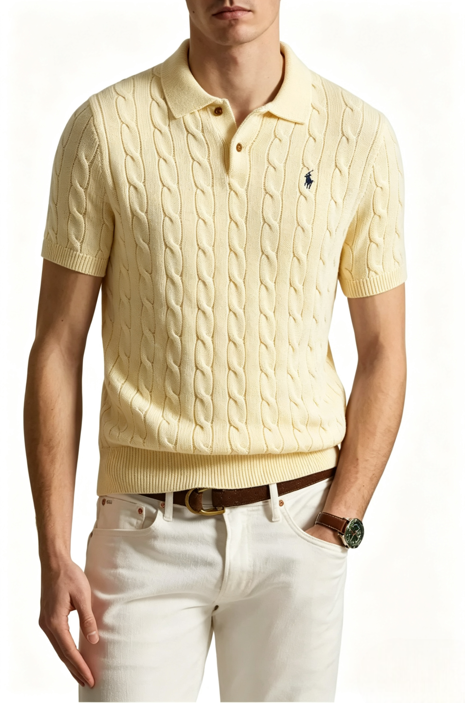 Cable-Knit Cotton Polo Sweater