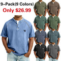 Men's T Shirt Henley Shirt 100% Cotton Acid Wash Shirt Tee Top Short Sleeve Plain Vintage Streetwear Casual Washed Raglan Sleeves Stand Collar Henley Casual Home Street Fall & Winter Spring Fall