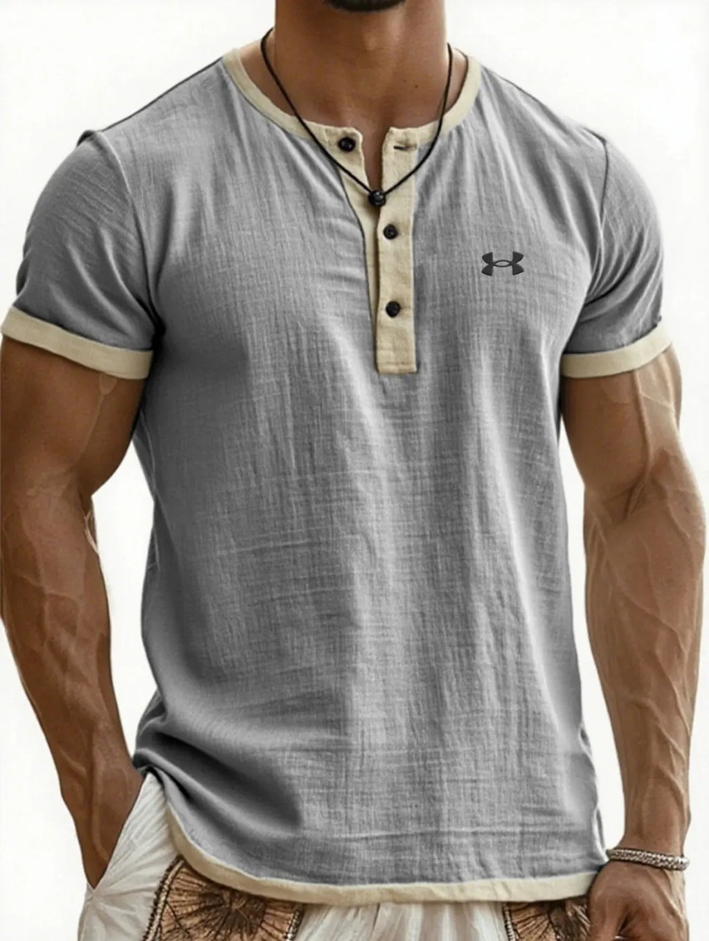 Men's Cotton Linen Casual Henley T-Shirt