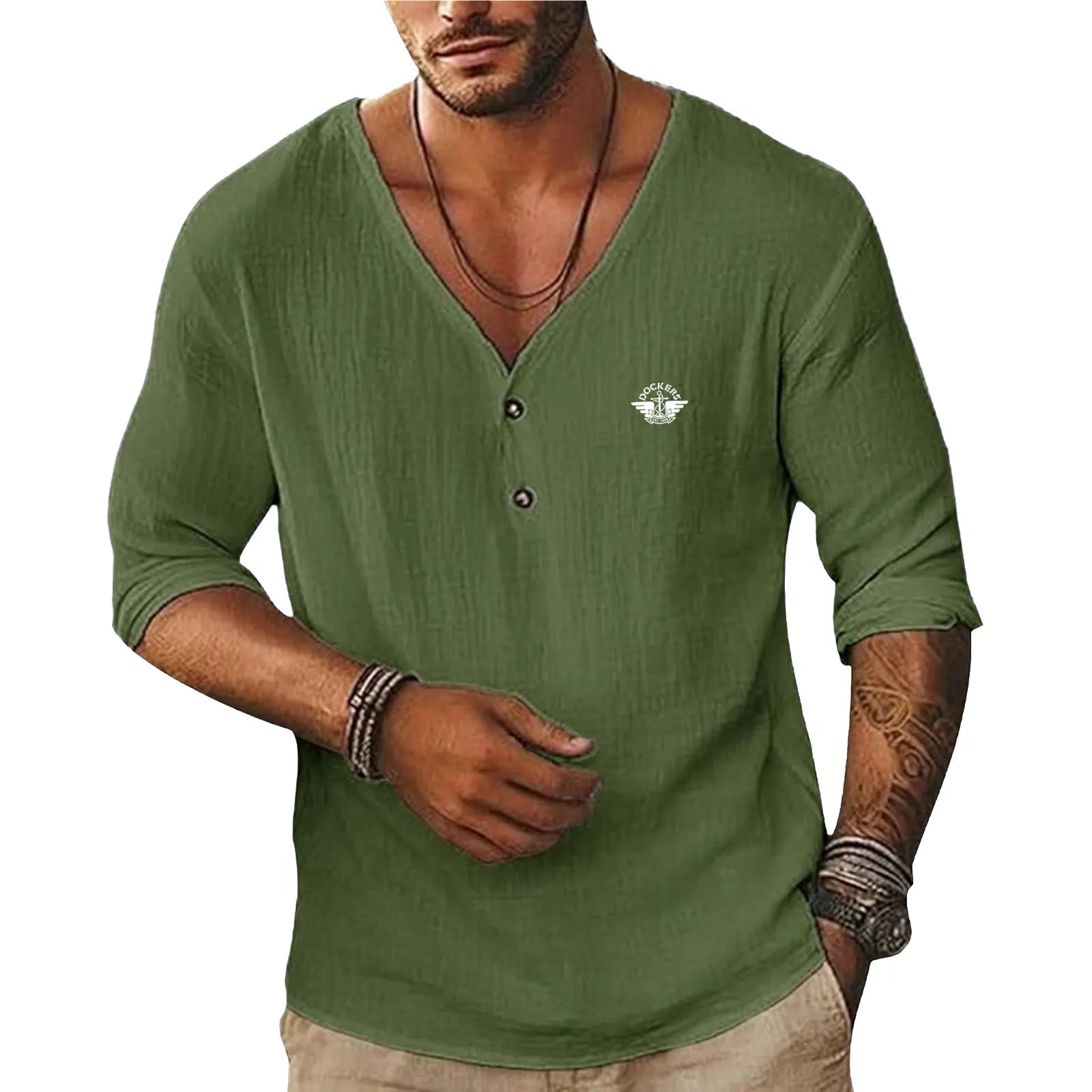 20260622-14-Men's Short-Sleeve Linen V-Neck Shirta