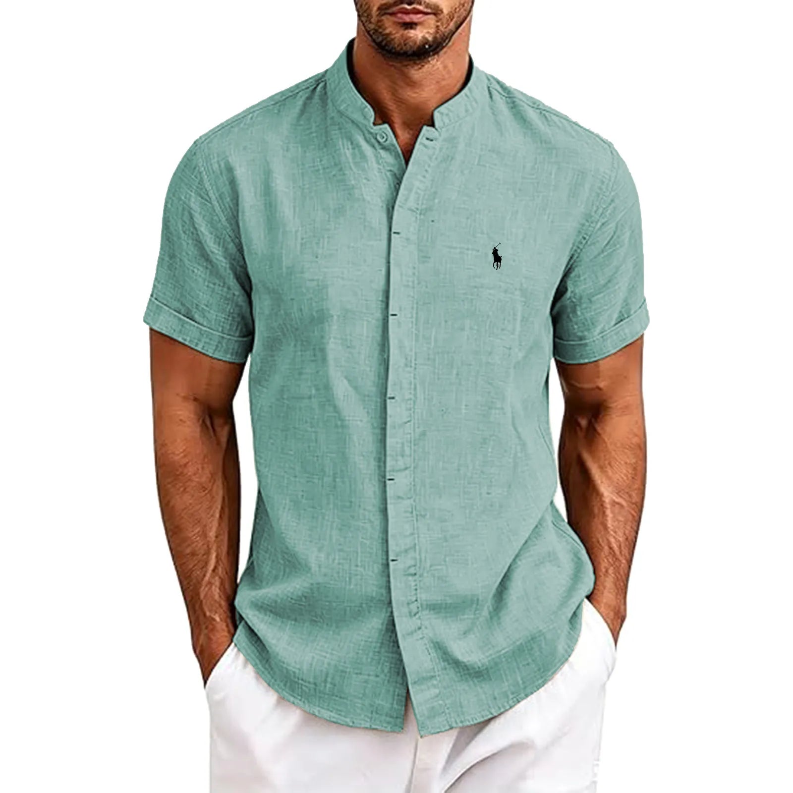 Men's Linen Shirts Short Sleeve Casual Button Down Shirt for Men
