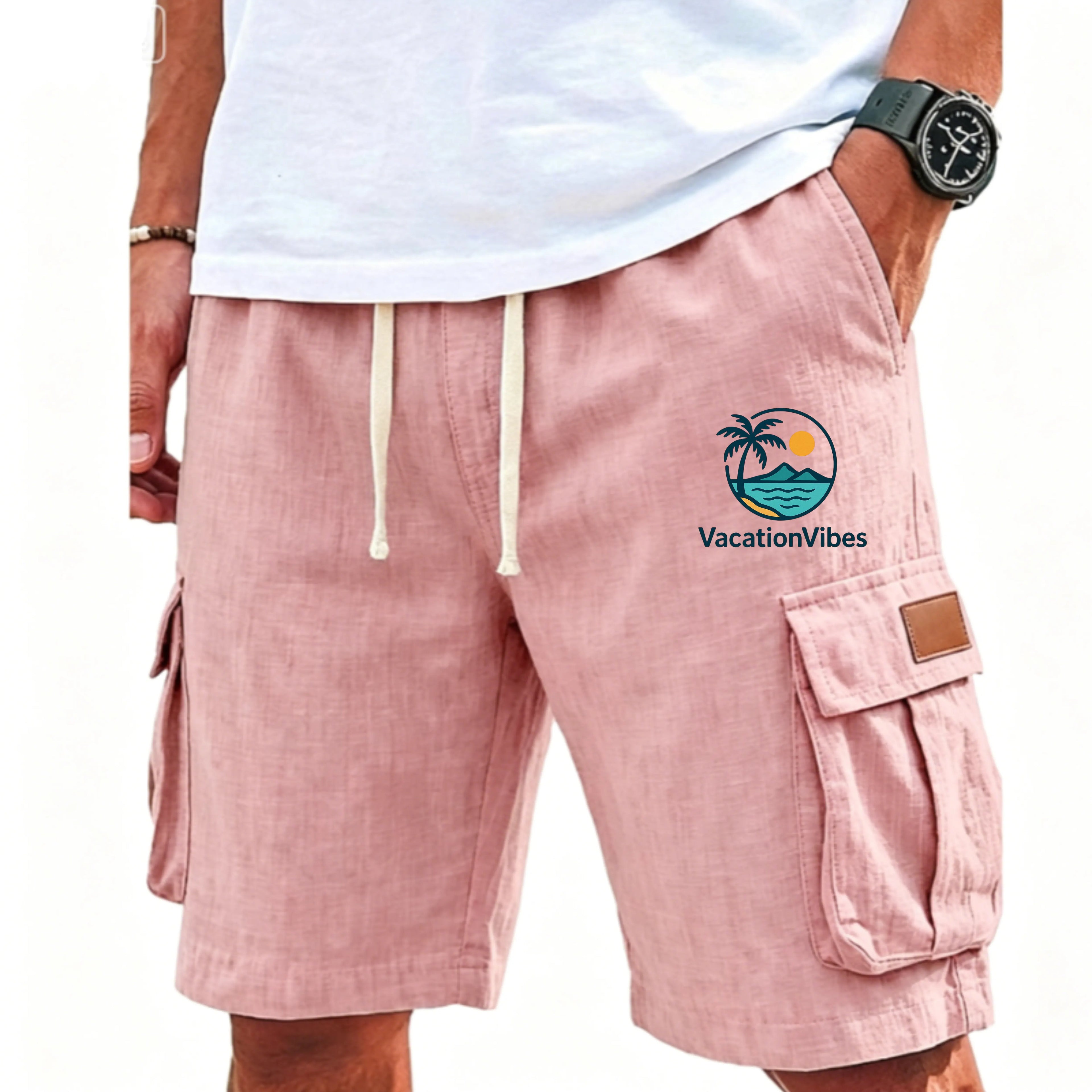 Men's Shorts Linen Shorts Beach Shorts Drawstring Elastic Waist Multi Pocket Plain Comfort