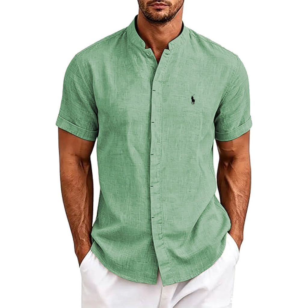 Men's Linen Shirts Short Sleeve Casual Button Down Shirt for Men