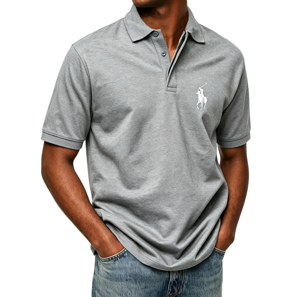 Men's solid color short-sleeve buttoned polo shirt