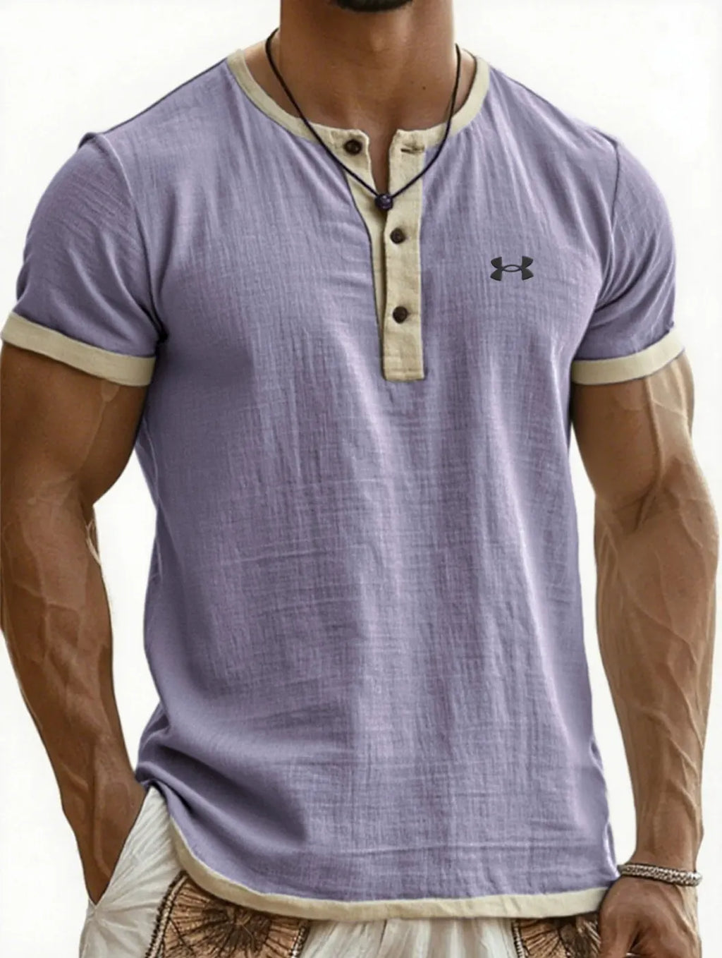 Men's Cotton Linen Casual Henley T-Shirt
