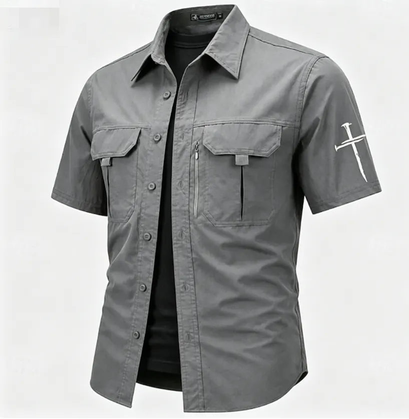 Men's Cross Fishing Shirts Cargo Shirt Utility Shirt Short Sleeve Sports & Outdoors Tactical Outdoor Streetwear