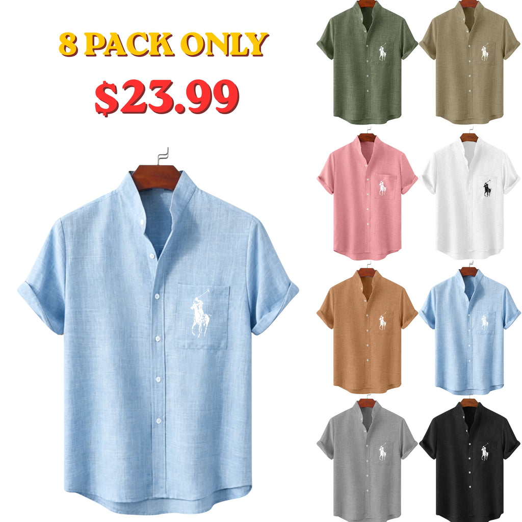 Men's Linen Shirt Casual Shirt Band Collar Shirt Plain Beach Vacation