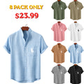 Men's Linen Shirt Casual Shirt Band Collar Shirt Plain Beach Vacation