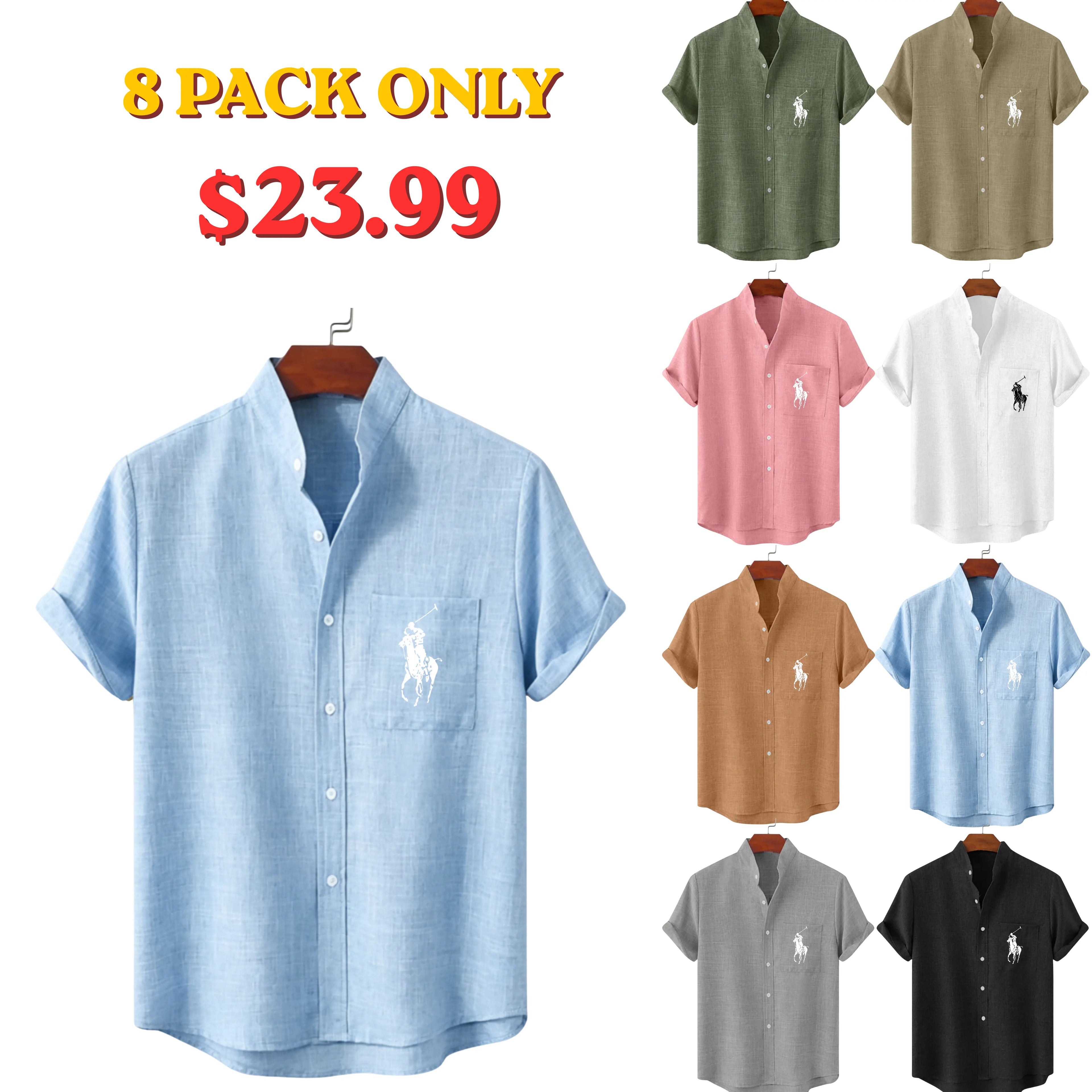 Men's Linen Shirt Casual Shirt Band Collar Shirt Plain Beach Vacation
