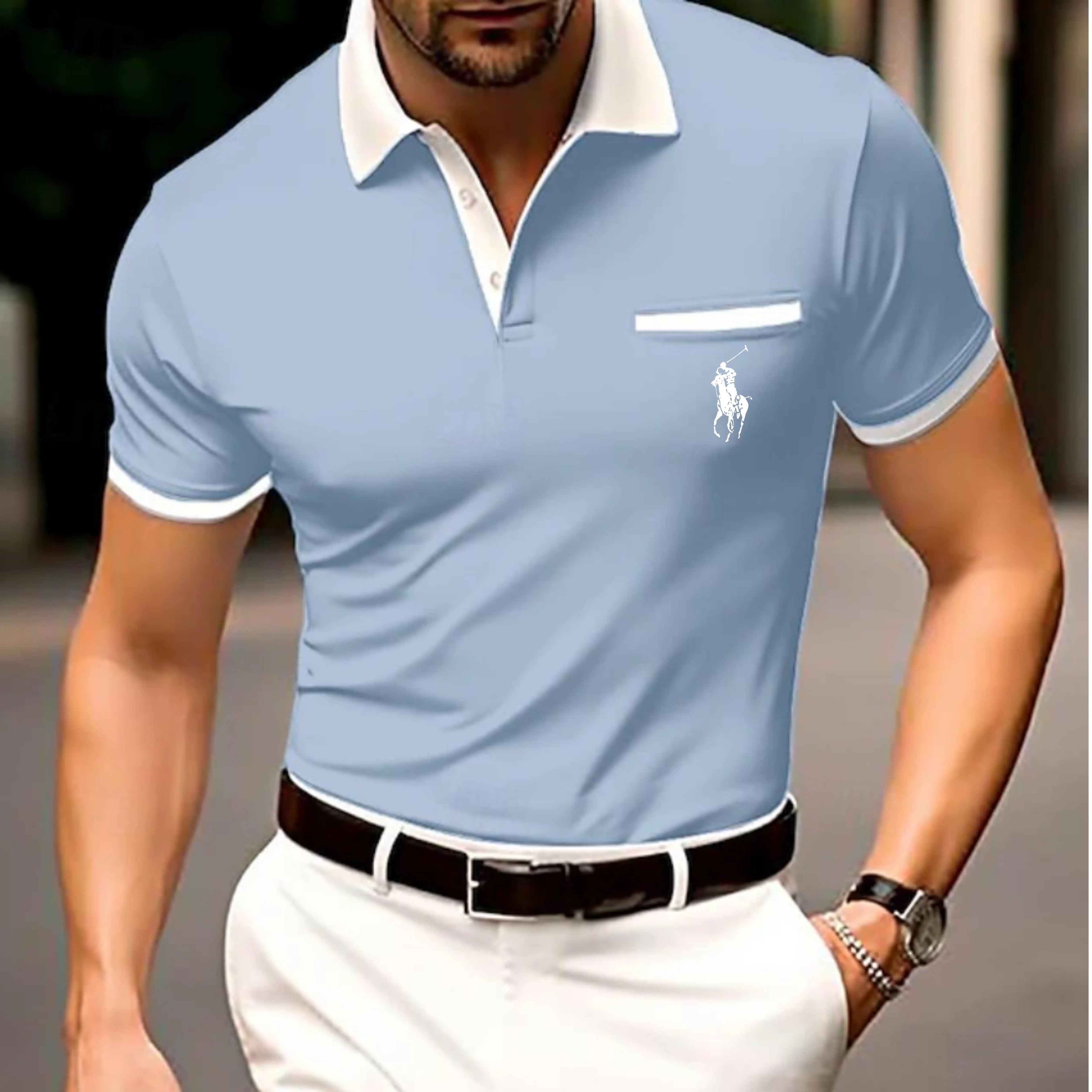 Men's Button Up Polos Cotton Polo Shirt Casual Holiday Lapel Ribbed Polo