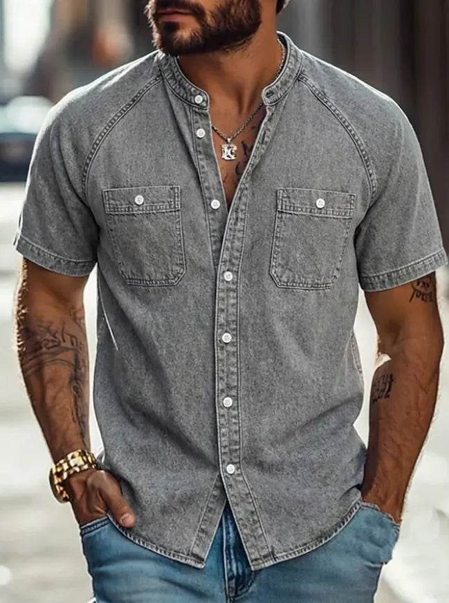 Men Shirt Casual Shirt Faded Shirt Garment Dyed Cotton Acid Wash Shirt