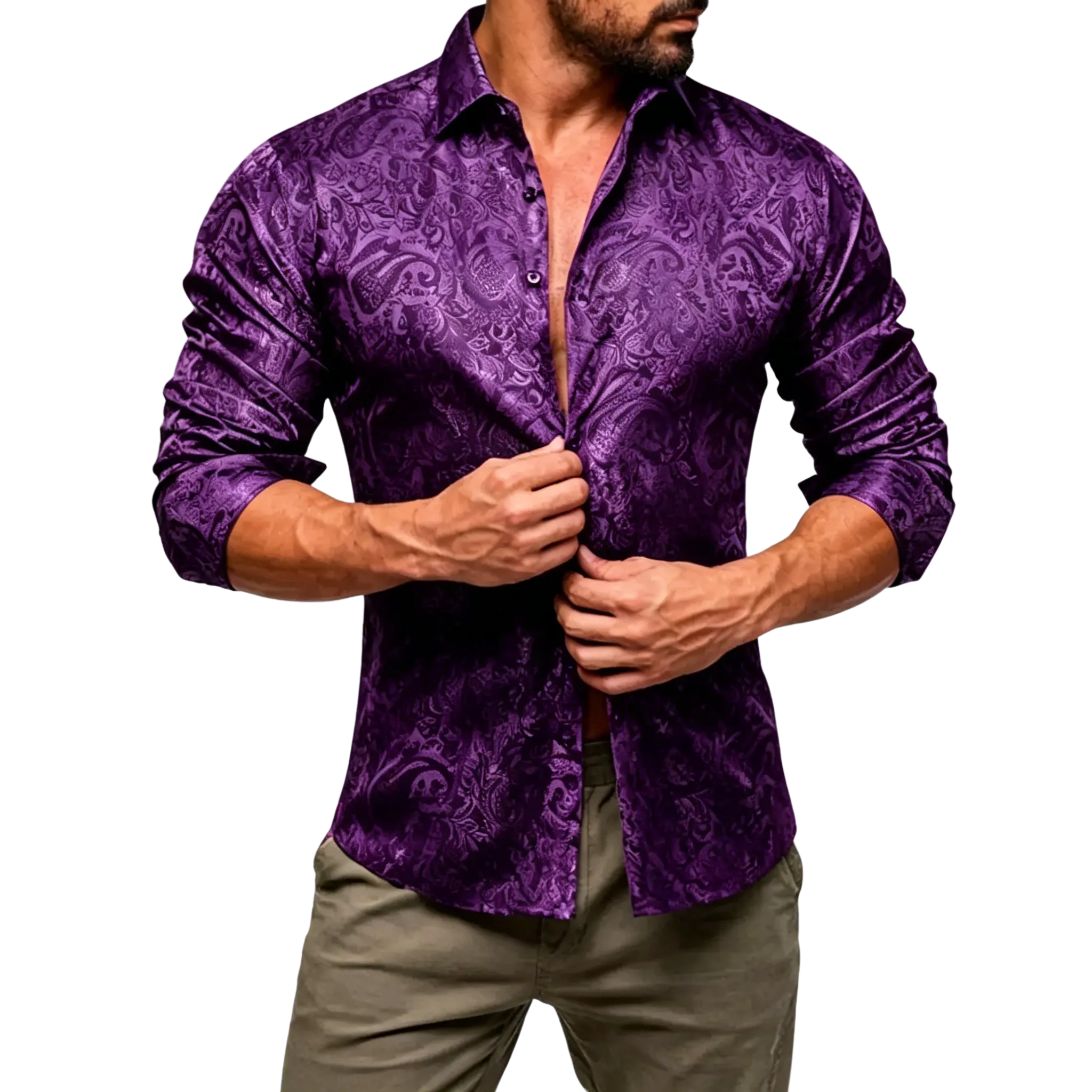 AILISUS Black Men's Paisley Shirt Business Sunscreen Anti-wrinkle Formal Shirt Button Shirt Simple Commuter Men's Summer Tops Casual Longsleeves Casual Soft Fit
